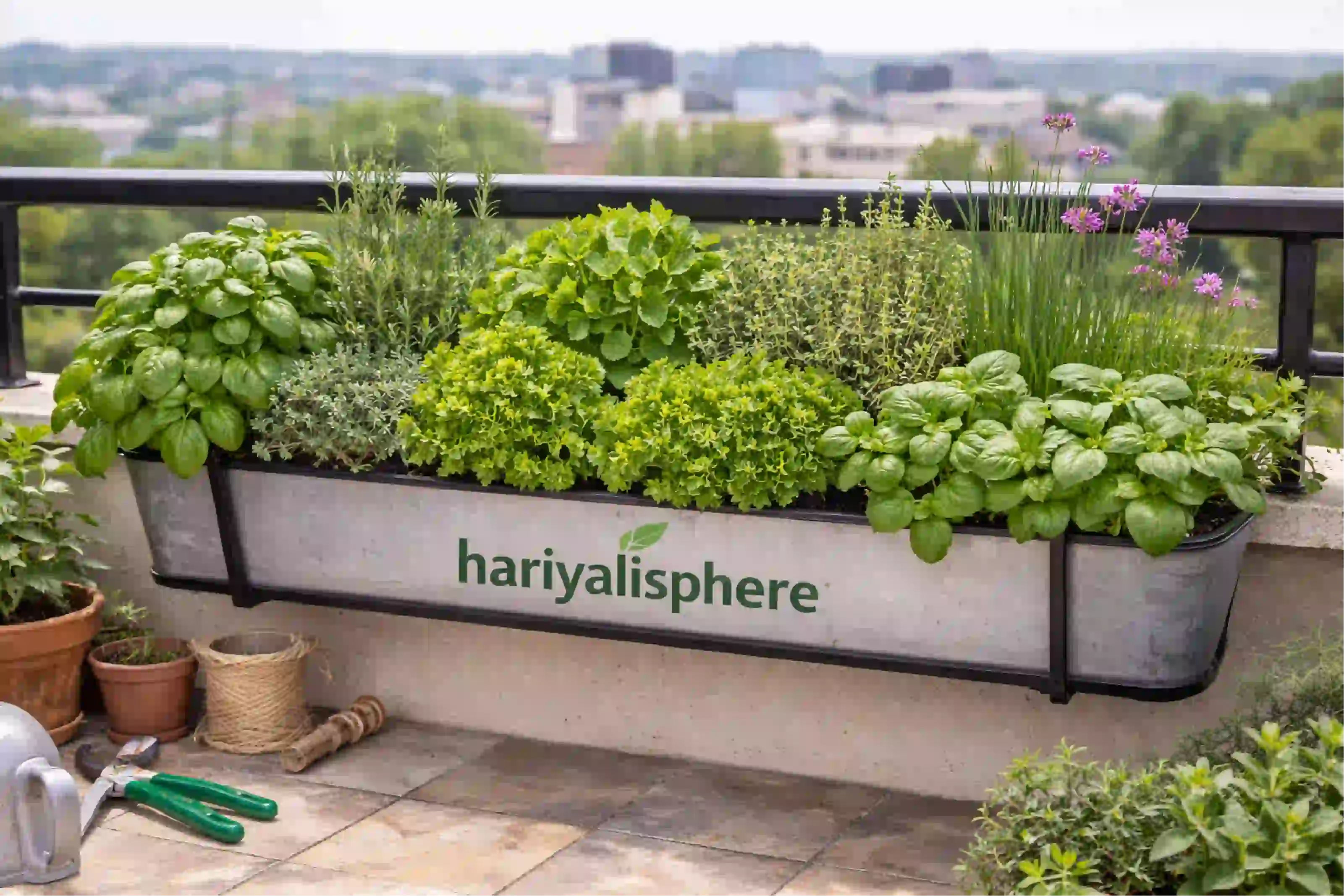 Herb pots near a seating corner